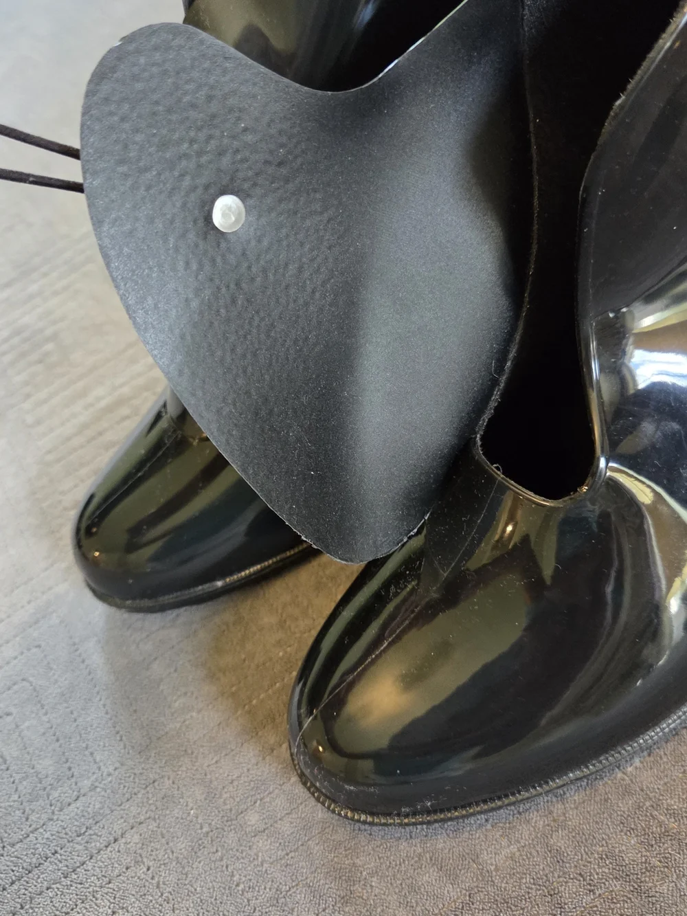 Black Patent Wedge Shoe Covers with Gold-Tone Buttons
